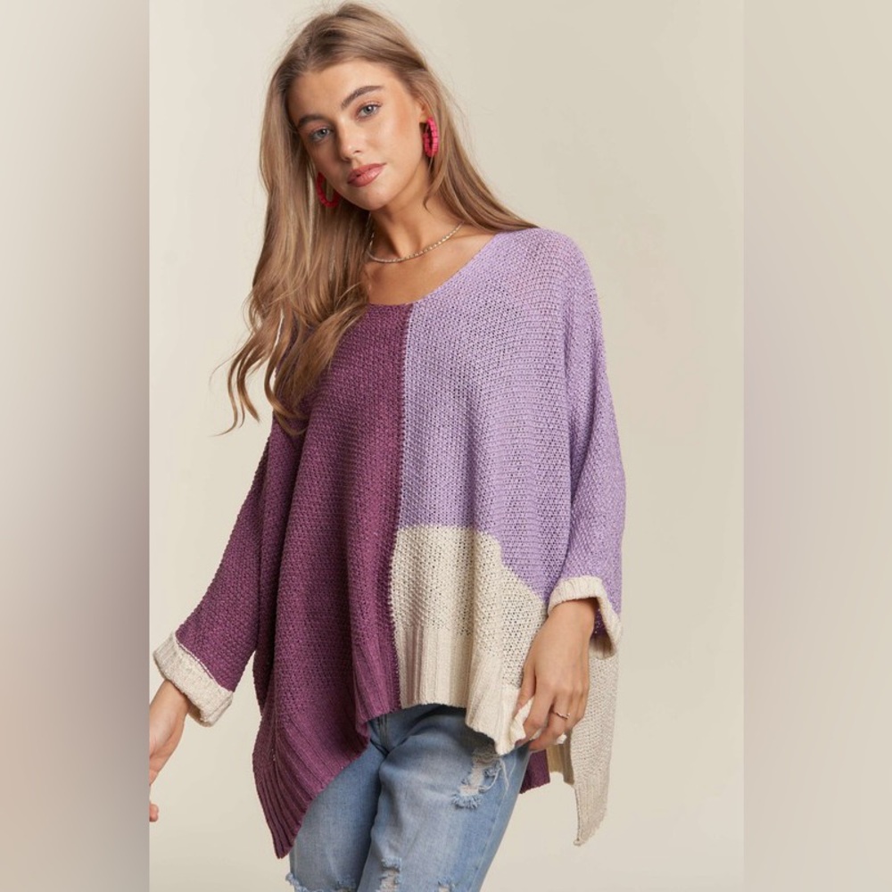 ADORA Side Slit Color Block Long Sleeve Sweater - Picture 2 of 5